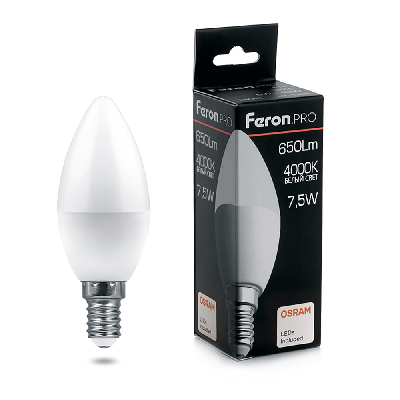 Лампа светодиодная LED 7.5вт Е14 белый матовая свеча Feron.PRO