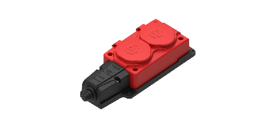 MultiSet Колодка 2х розетка 2К+З каучуковая 16А/250В IP44 Красная
