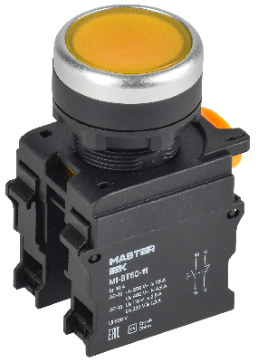 Кнопка d=22мм 1NO+1NC жёлтая MASTER IEK