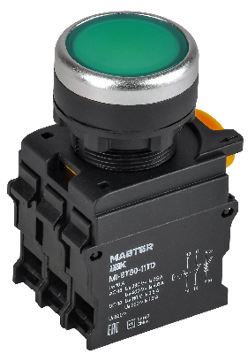 Кнопка с подсвет. и фикс. d=22мм 1NO+1NC зелёная MASTER IEK
