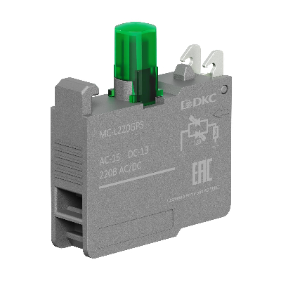 Контактный блок с клеммными зажимами под винт со светодиодом на  220В, зелёный