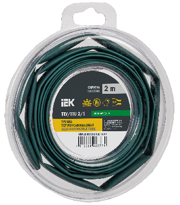 Трубка термоусадочная ТТУ нг-LS 2/1 зеленая (2м/упак) IEK