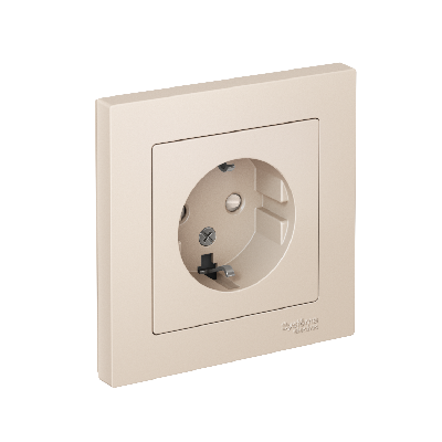 Розетка ATLASDESIGN с заземлением со шторками 16А в сборе бежевый