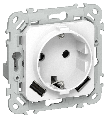 FLITE Розетка 1-местная с заземлением с защитными шторками 16А с USB A+A 3,1А безвинтовое крепление РСЮша11-1-ФлБ белый IEK