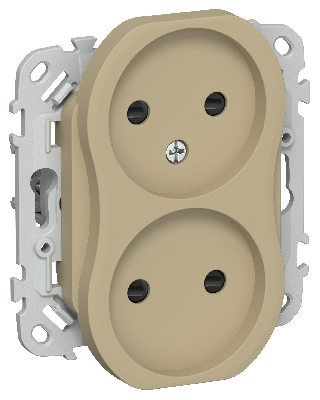 FLITE Розетка 2-местная без заземления с защитными шторками безвинтовое крепление 10А РСш02-1-ФлХ хаки IEK