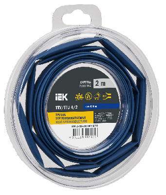 Трубка термоусадочная ТТУ нг-LS 4/2 синяя (2м/упак) IEK