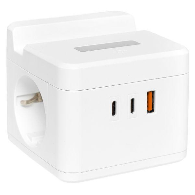 УдлинительКуб 2 гнезда 1USB + 2Type C с быт рой   зарядкой, подставкой под телефон и ночником 1,    3 метра 1мм2"