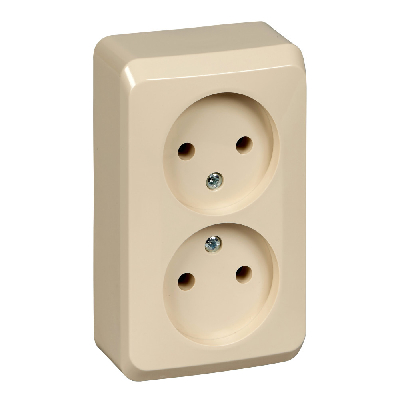 ЭТЮД Розетка двойная наружная без заземления без шторок бежевая