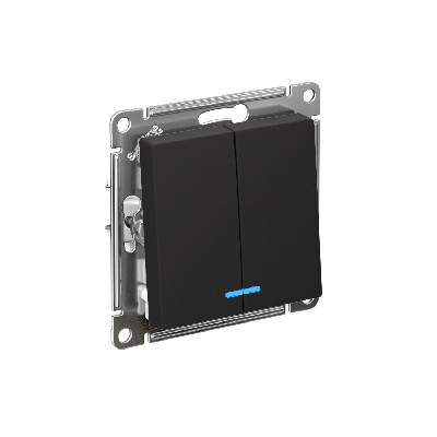 Выключатель двухклавишный ATLASDESIGN с подсветкой схема 5а 10АХ механизм карбон