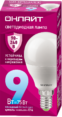 Лампа светодиодная 9вт OLL-G45-9-230-6.5K-E14-FR ОНЛАЙТ
