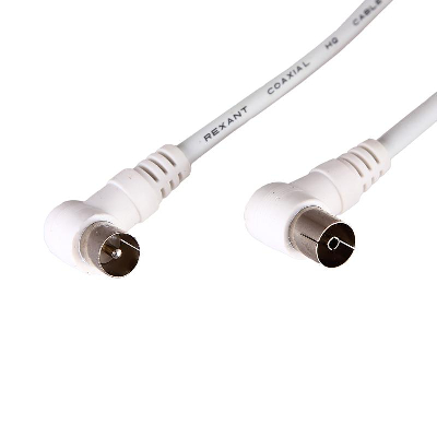 Шнур ТВ гнездо - ТВ штекер, угловой, длина 1,5 метра, белый,