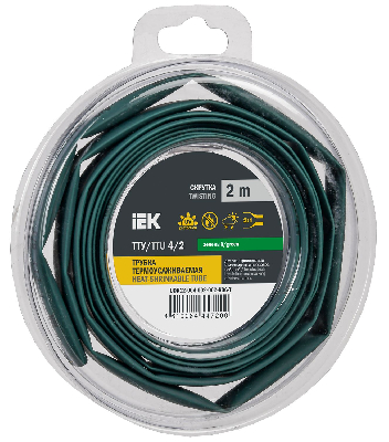 Трубка термоусадочная ТТУ нг-LS 4/2 зеленая (2м/упак) IEK