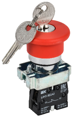 Кнопка красная с ключом LAY5-BS142 Гриб 22мм 240В