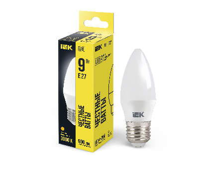 Лампа светодиодная LED 9вт Е27 тепло-белый матовая свеча ECO