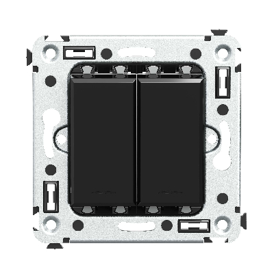 Avanti Выключатель двухклавишный в стену, Черный   квадрат