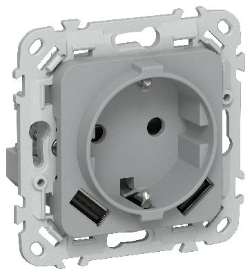 FLITE Розетка 1-местная с заземлением с защитными шторками 16А с USB A+A 3,1А безвинтовое крепление РСЮша11-1-ФлС серый IEK