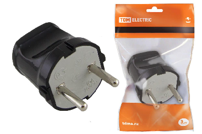 Вилка без заземления черная 6А 250В