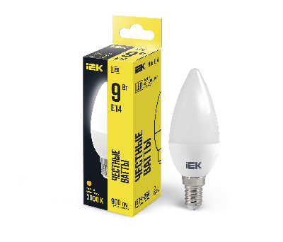 Лампа светодиодная LED 9вт Е14 тепло-белый матовая свеча ECO