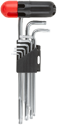 Ключи ''звездочки'' 9 шт CrV Т10-Т50, с отверстием, длинные, с пластиковой Т-образной ручкой, Профи