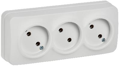 GLORY Розетка 3-местная для открытой установки без заземления без защитных шторок 10А РС23-2-ХБм белый матовый IEK