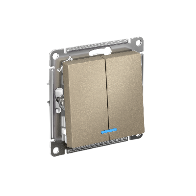 Выключатель двухклавишный ATLASDESIGN с подсветкой схема 5а 10АХ механизм шампань