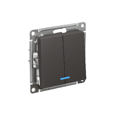 ATLASDESIGN 2-клавишный ВЫКЛЮЧАТЕЛЬ с подсветкой, сх.5а, 10АХ, механизм, БАЗАЛЬТ