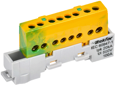 TEKFOR Шина PE земля изолированная на универсальном держателе 6х9-8-ЖЗ IEK