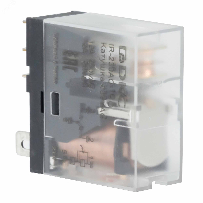 Реле миниатюрное промышленное, 1CO, ком. ток 12А, AgSnO2, напряжение 230V AC, опция: светодиод