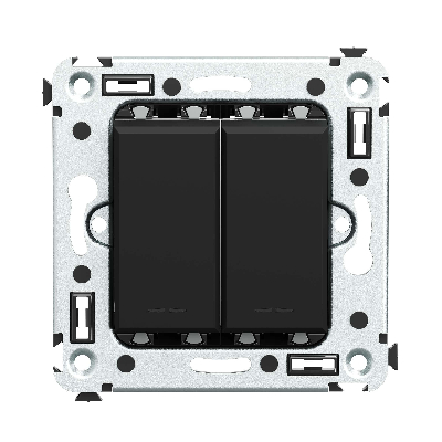 Avanti Выключатель двухклавишный в стену  Черный   матовый