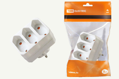 Блок на 3 гнезда 2П 2,5 А 250 B под плоскую вилку белый TDM