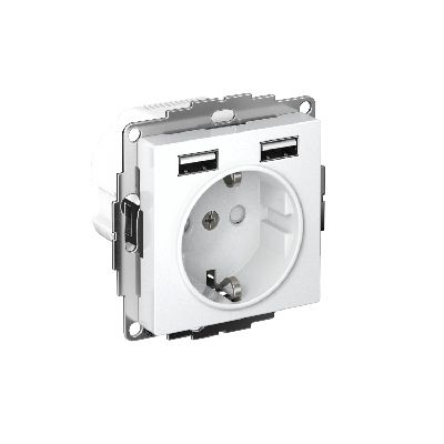 ATLASDESIGN РОЗЕТКА 16А с 2 USB A+A, 5В/2,4А, 2х5В/1,2А, механизм, БЕЛЫЙ