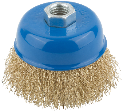 Кордщетка, тип ''чашка'', гайка М14, стальная латунированная волнистая проволока 75 мм