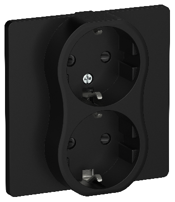 FLITE Розетка 2-местная с заземлением с защитными шторками безвинтовое крепление 16А в сборе РСш12-1-К-ФлЧ черный IEK