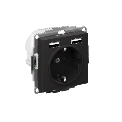 Розетка ATLASDESIGN 16А+USB  A+A, механизм, КАРБОН