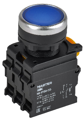 Кнопка с подсветкой d=22мм 1NO+1NC синяя MASTER IEK