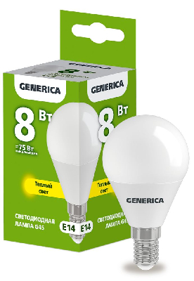 Лампа светодиодная G45 шар 8Вт 230В 3000К E14 GENERICA