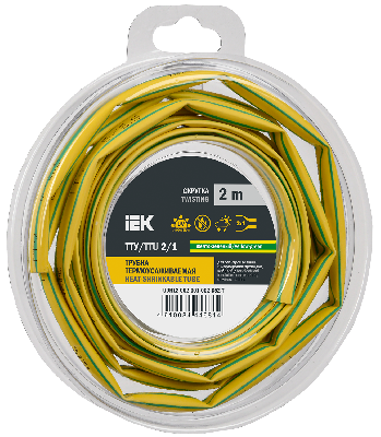 Трубка термоусадочная ТТУ нг-LS 2/1 желто-зеленая (2м/упак) IEK