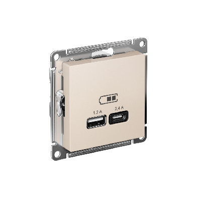 РОЗЕТКА USB ATLASDESIGN A+С, 5В/2,4А, 2х5В/1,2А, механизм, БЕЖЕВЫЙ