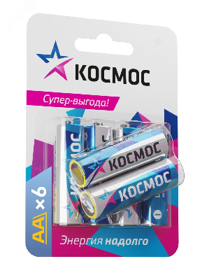 Батарейка  LR6 (AA) 1.5V Alkaline 6BL, КОСМОС