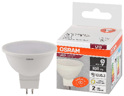 Лампа светодиодная LED 10 Вт GU5.3 3000К 800Лм спот 220 В (замена 75Вт) OSRAM