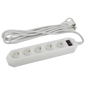 Сетевой фильтр USF-5es-5m-W с базовой защитой с заземлением с выключателем 5 розеток 5м 10А белый