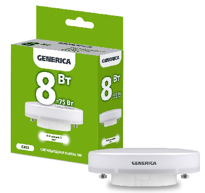 Лампа светодиодная T80 таблетка 8Вт 230В 4000К GX53 GENERICA