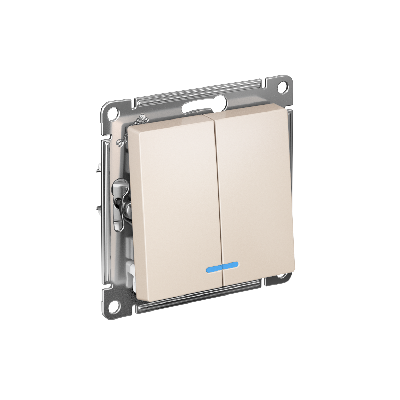 Выключатель двухклавишный ATLASDESIGN с подсветкой схема 5а 10АХ механизм бежевый