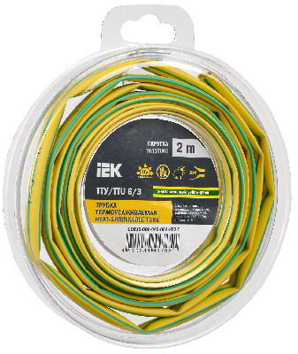 Трубка термоусадочная ТТУ нг-LS 6/3 желто-зеленая (2м/упак) IEK