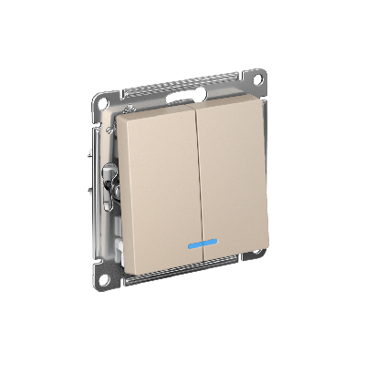 ATLASDESIGN 2-клавишный ВЫКЛЮЧАТЕЛЬ с подсветкой ,сх.5а, 10АХ,мех., быстрозажимные клеммы, ПЕСОЧНЫЙ