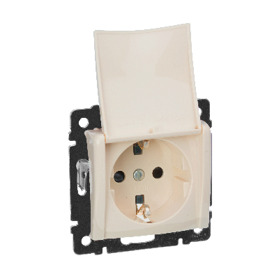 VALENA Розетка с заземлением с крышкой в рамку слоновая кость