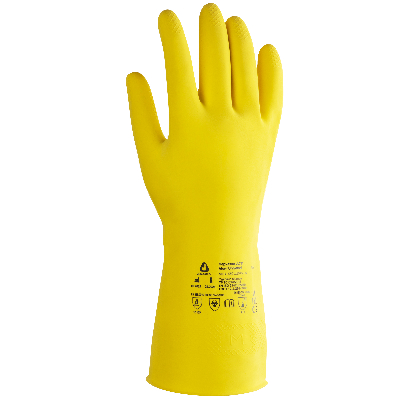 Химостойкие латексные перчатки с напылением желтые JL711-09/L Atom Universal, 0,4 мм