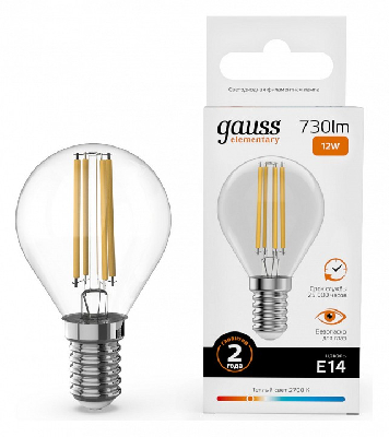 Лампа светодиодная Gauss Filament Elementary E14 12Вт 2700K 52112