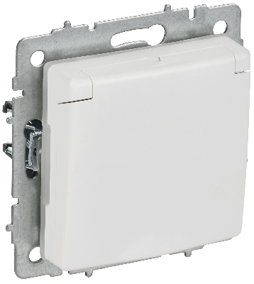 BRITE Розетка 1-местная с заземлением с защитными шторками и крышкой 16А IP44 РСбш10-3-44-БрАБ арктический белый IEK
