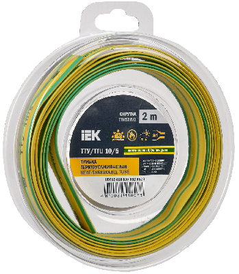 Трубка термоусадочная ТТУ нг-LS 10/5 желто-зеленая (2м/упак) IEK
